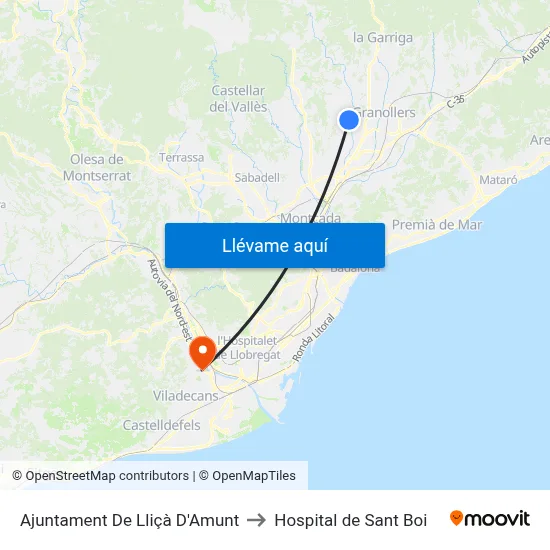 Ajuntament De Lliçà D'Amunt to Hospital de Sant Boi map