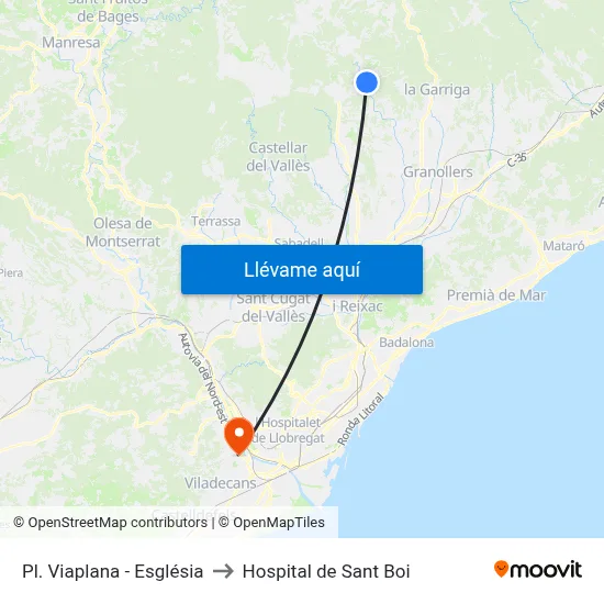 Pl. Viaplana - Església to Hospital de Sant Boi map