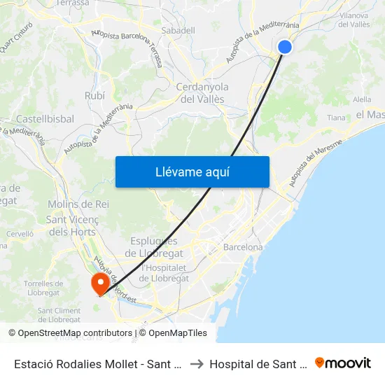 Estació Rodalies Mollet - Sant Fost to Hospital de Sant Boi map