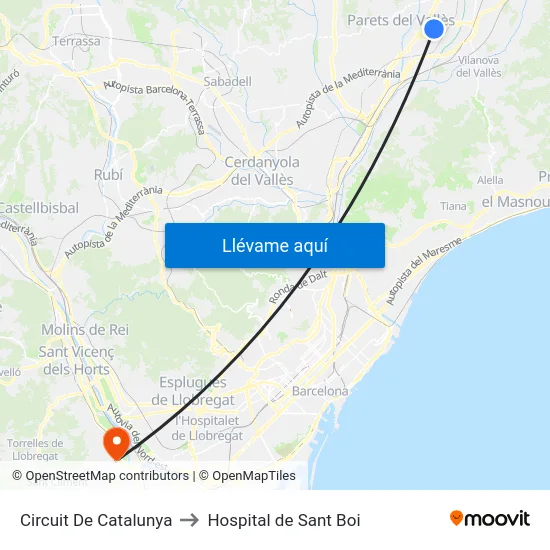 Circuit De Catalunya to Hospital de Sant Boi map