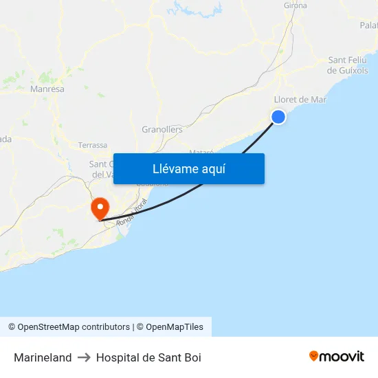 Marineland to Hospital de Sant Boi map