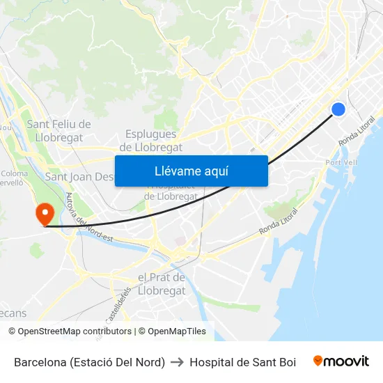 Barcelona (Estació Del Nord) to Hospital de Sant Boi map