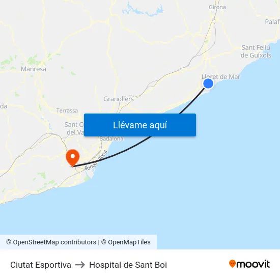 Ciutat Esportiva to Hospital de Sant Boi map
