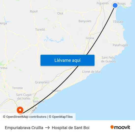 Empuriabrava Cruïlla to Hospital de Sant Boi map