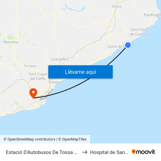 Estació D'Autobusos De Tossa De Mar to Hospital de Sant Boi map