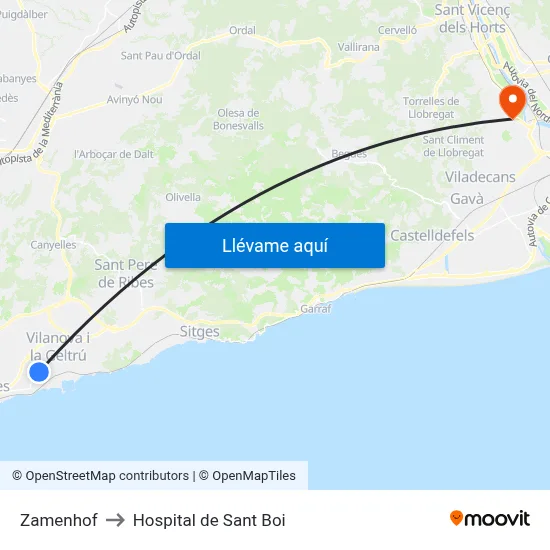 Zamenhof to Hospital de Sant Boi map