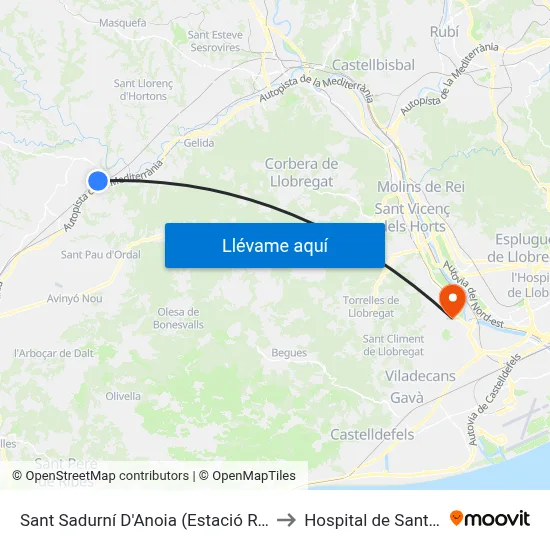 Sant Sadurní D'Anoia (Estació Renfe) to Hospital de Sant Boi map