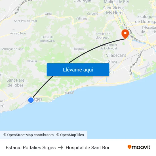 Estació Rodalies Sitges to Hospital de Sant Boi map