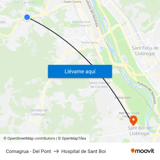 Comagrua - Del Pont to Hospital de Sant Boi map