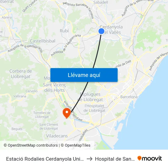 Estació Rodalies Cerdanyola Universitat to Hospital de Sant Boi map