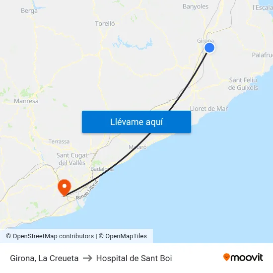Girona, La Creueta to Hospital de Sant Boi map