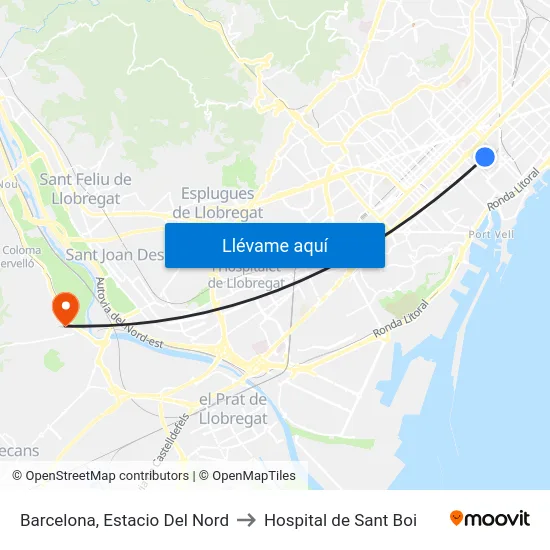 Barcelona, Estacio Del Nord to Hospital de Sant Boi map