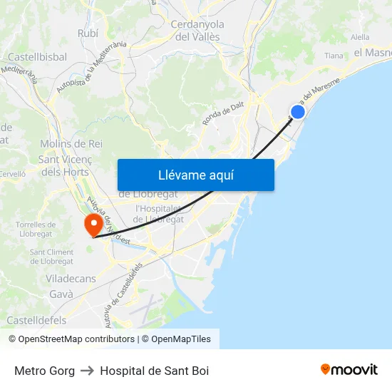 Metro Gorg to Hospital de Sant Boi map