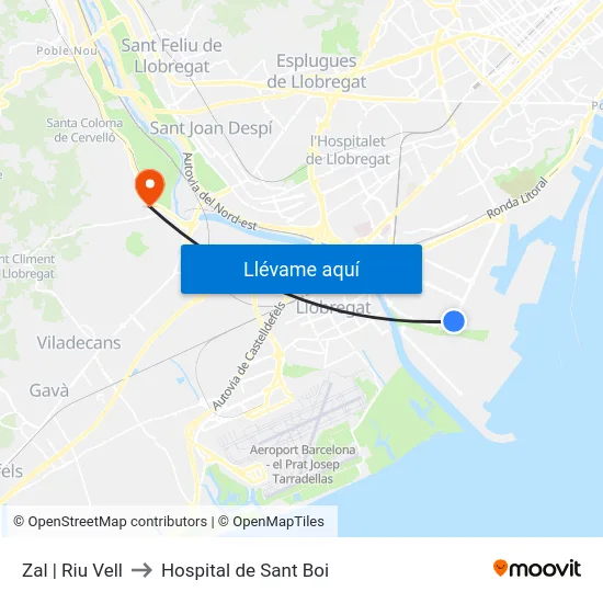 Zal | Riu Vell to Hospital de Sant Boi map