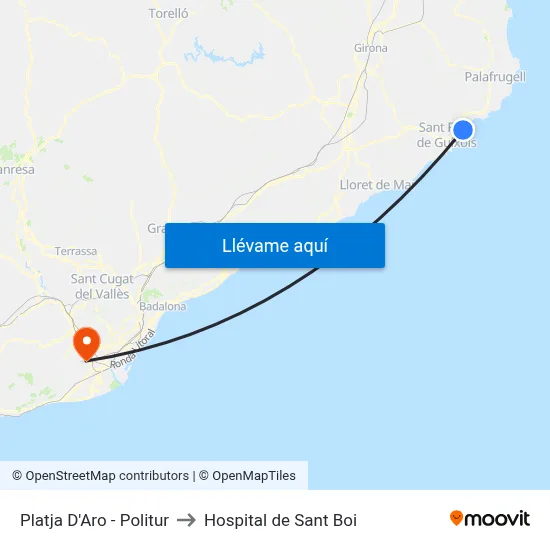 Platja D'Aro - Politur to Hospital de Sant Boi map