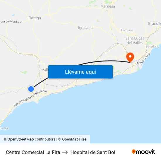 Centre Comercial La Fira to Hospital de Sant Boi map