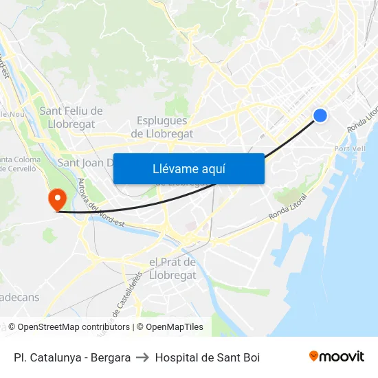 Pl. Catalunya - Bergara to Hospital de Sant Boi map