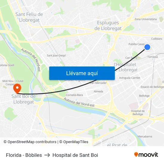 Florida - Bòbiles to Hospital de Sant Boi map