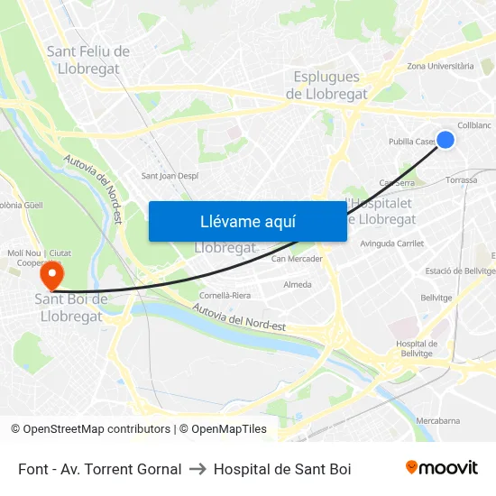Font - Av. Torrent Gornal to Hospital de Sant Boi map