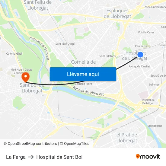 La Farga to Hospital de Sant Boi map