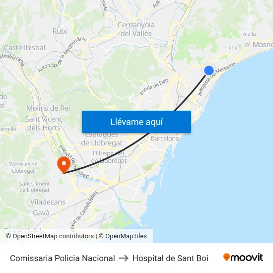 Comissaria Policia Nacional to Hospital de Sant Boi map