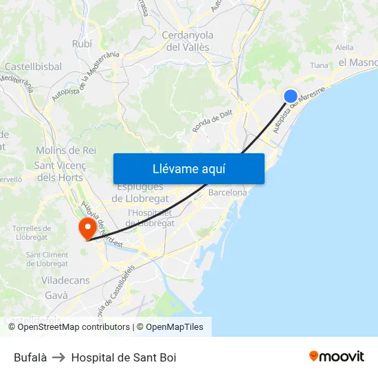 Bufalà to Hospital de Sant Boi map