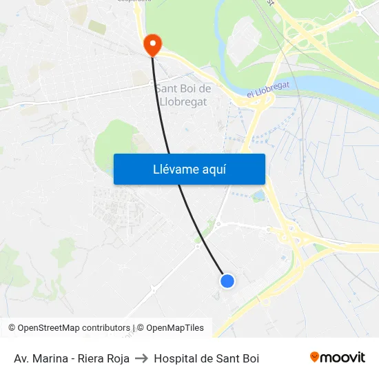 Av. Marina - Riera Roja to Hospital de Sant Boi map