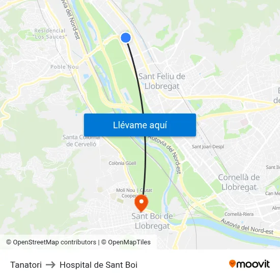 Tanatori to Hospital de Sant Boi map