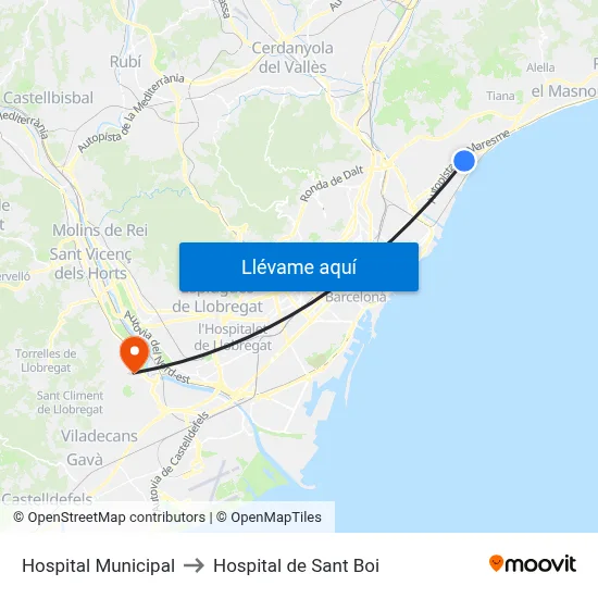 Hospital Municipal to Hospital de Sant Boi map
