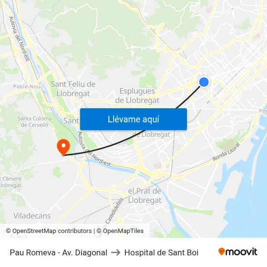 Pau Romeva - Av. Diagonal to Hospital de Sant Boi map