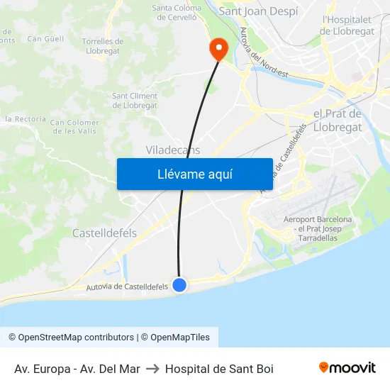 Av. Europa - Av. Del Mar to Hospital de Sant Boi map