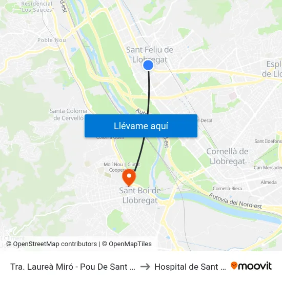 Tra. Laureà Miró - Pou De Sant Pere to Hospital de Sant Boi map