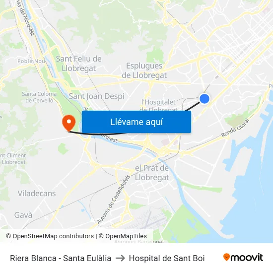 Riera Blanca - Santa Eulàlia to Hospital de Sant Boi map