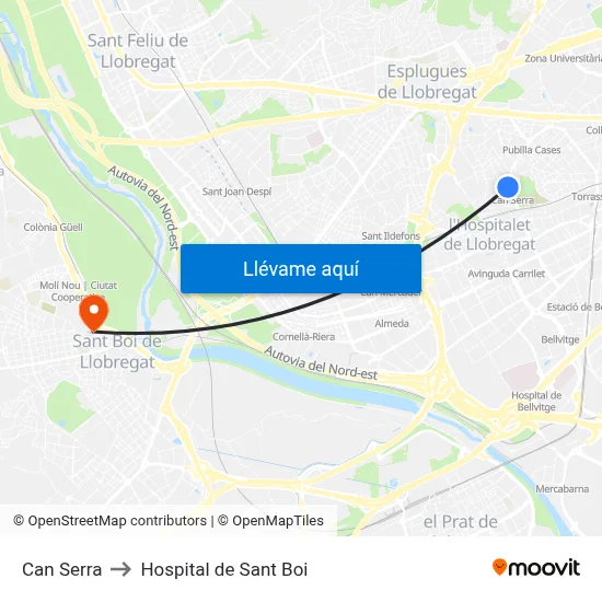 Can Serra to Hospital de Sant Boi map