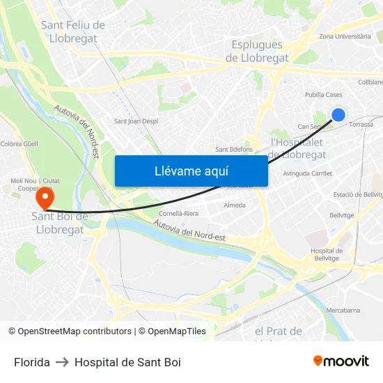 Florida to Hospital de Sant Boi map