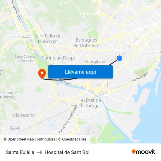 Santa Eulàlia to Hospital de Sant Boi map