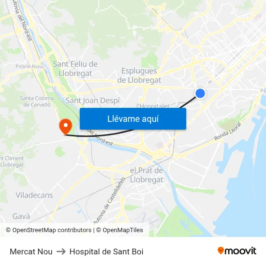 Mercat Nou to Hospital de Sant Boi map