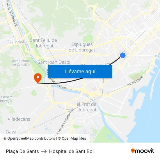 Plaça De Sants to Hospital de Sant Boi map