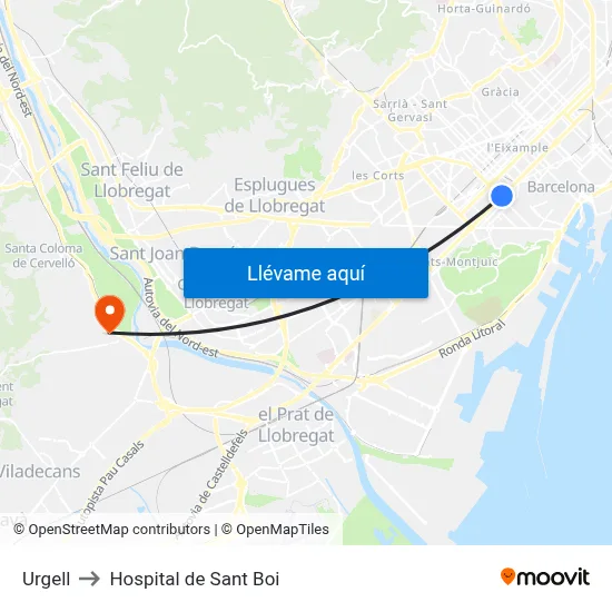 Urgell to Hospital de Sant Boi map