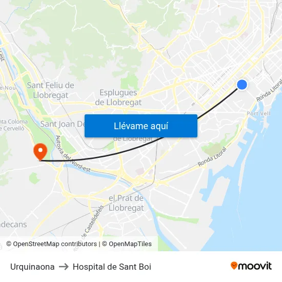 Urquinaona to Hospital de Sant Boi map
