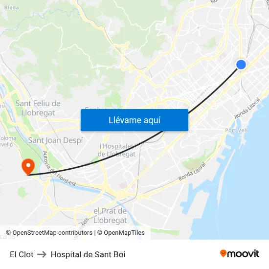 El Clot to Hospital de Sant Boi map