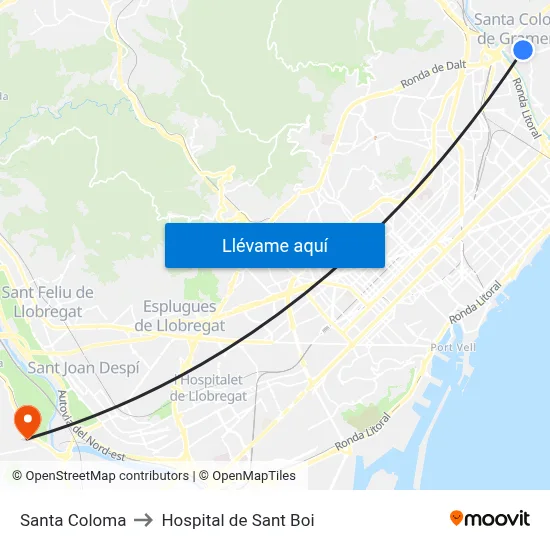 Santa Coloma to Hospital de Sant Boi map