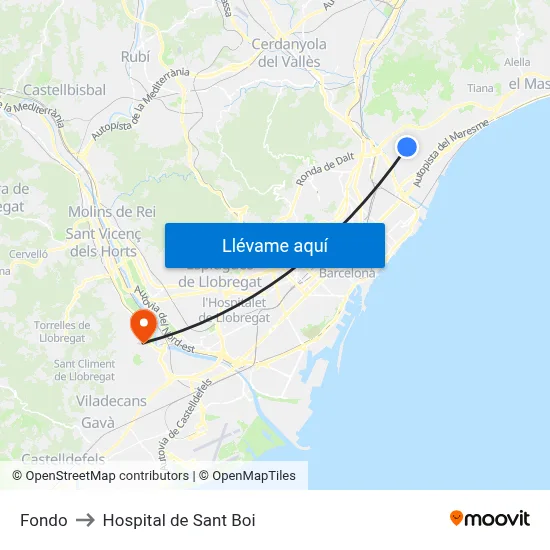 Fondo to Hospital de Sant Boi map