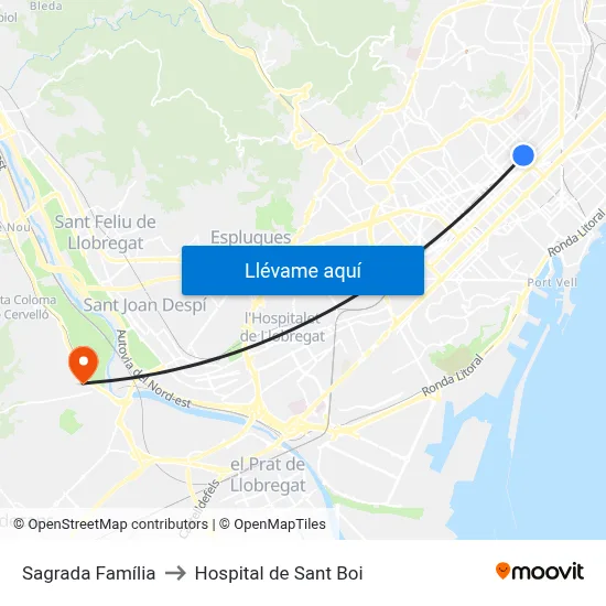 Sagrada Família to Hospital de Sant Boi map