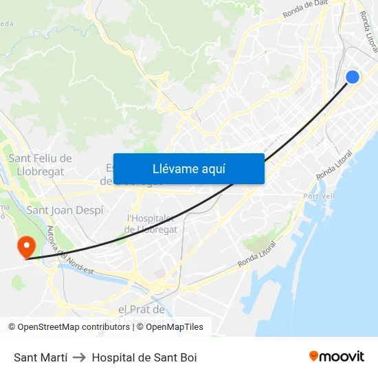 Sant Martí to Hospital de Sant Boi map
