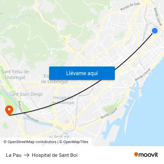 La Pau to Hospital de Sant Boi map