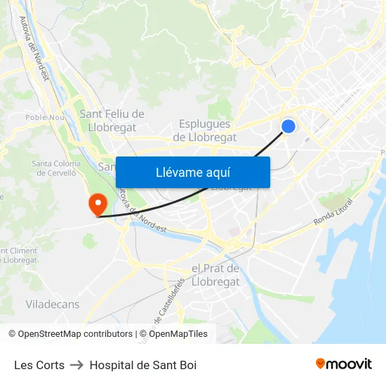 Les Corts to Hospital de Sant Boi map