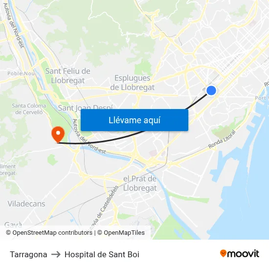 Tarragona to Hospital de Sant Boi map