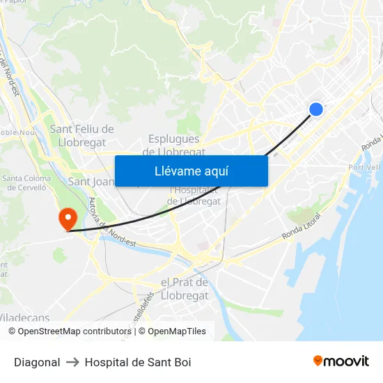 Diagonal to Hospital de Sant Boi map