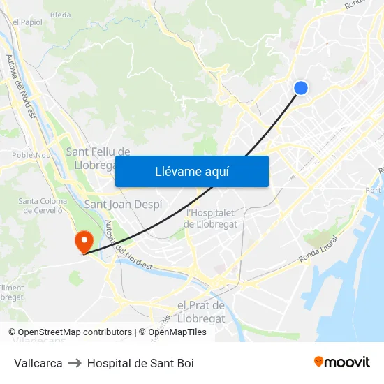 Vallcarca to Hospital de Sant Boi map